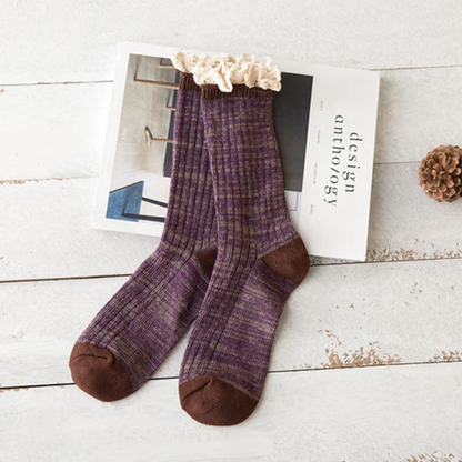 Landliebe Socken | Weiche Stricksocken mit Spitzenrand